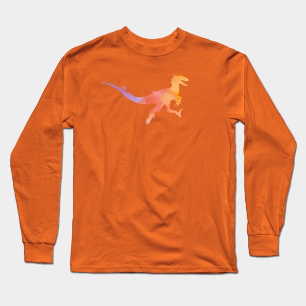 Utahraptor or Velociraptor Jumping Watercolor Long Sleeve T-Shirt by FalconArt